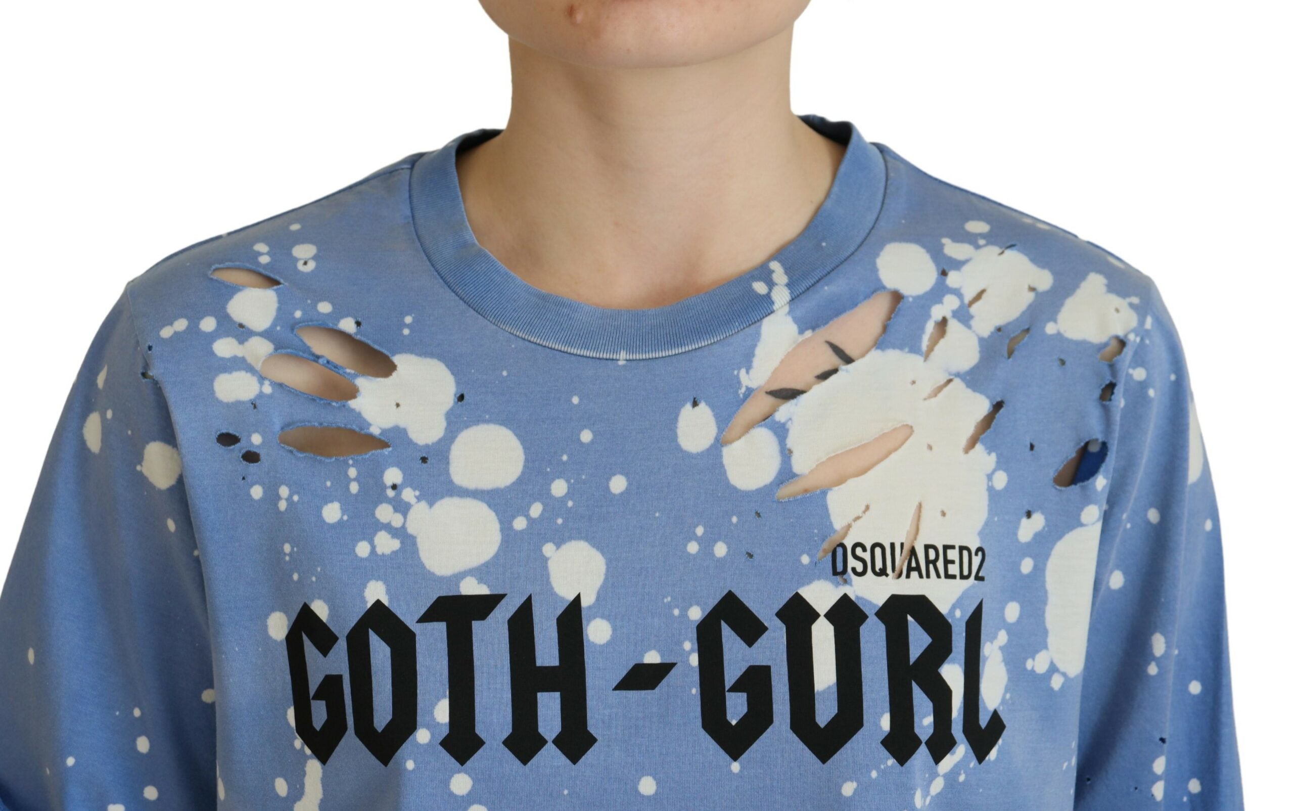 Dsquared² Blue Goth Gurl Print Black Lace Cotton Tee Women's T-shirt (Pre-Owned)