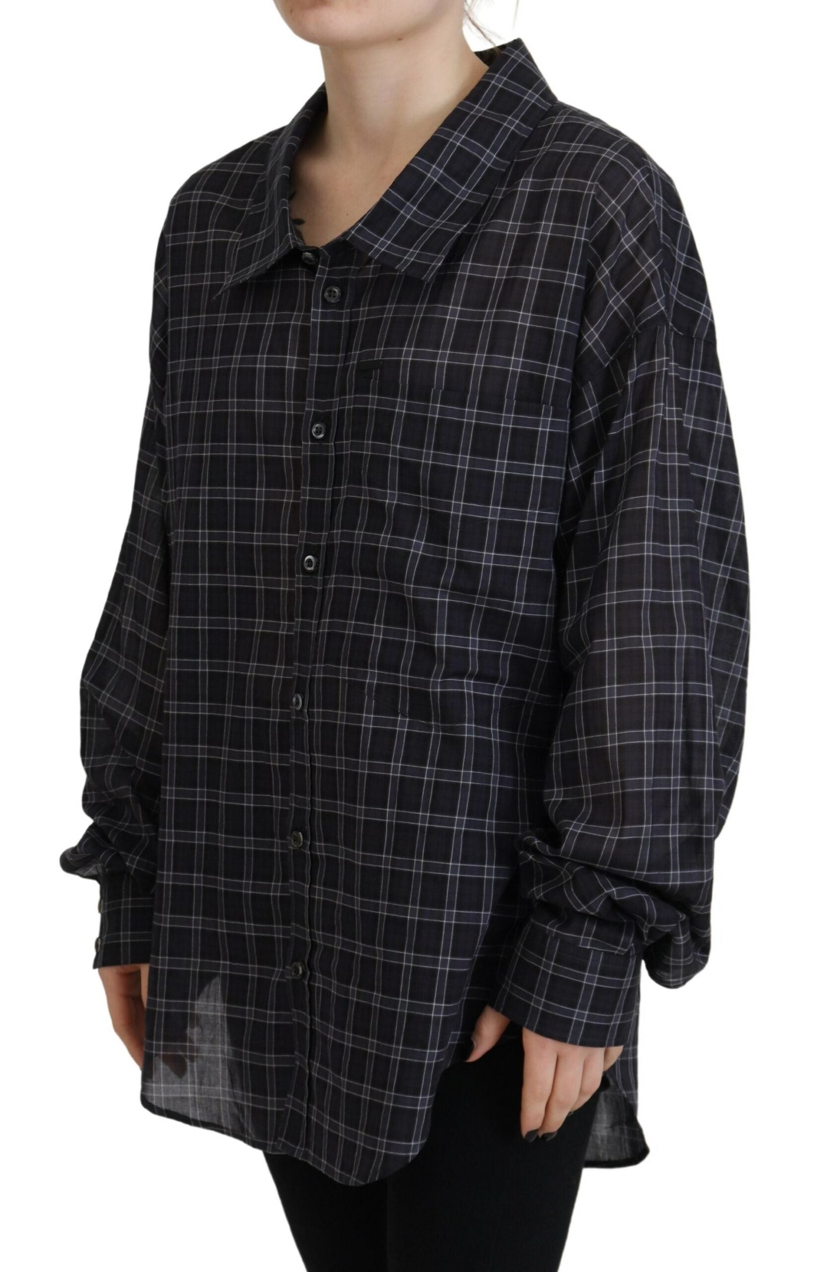 Dsquared² Black Checkered Collared Button Long Sleeves Women's Shirt (Pre-Owned)