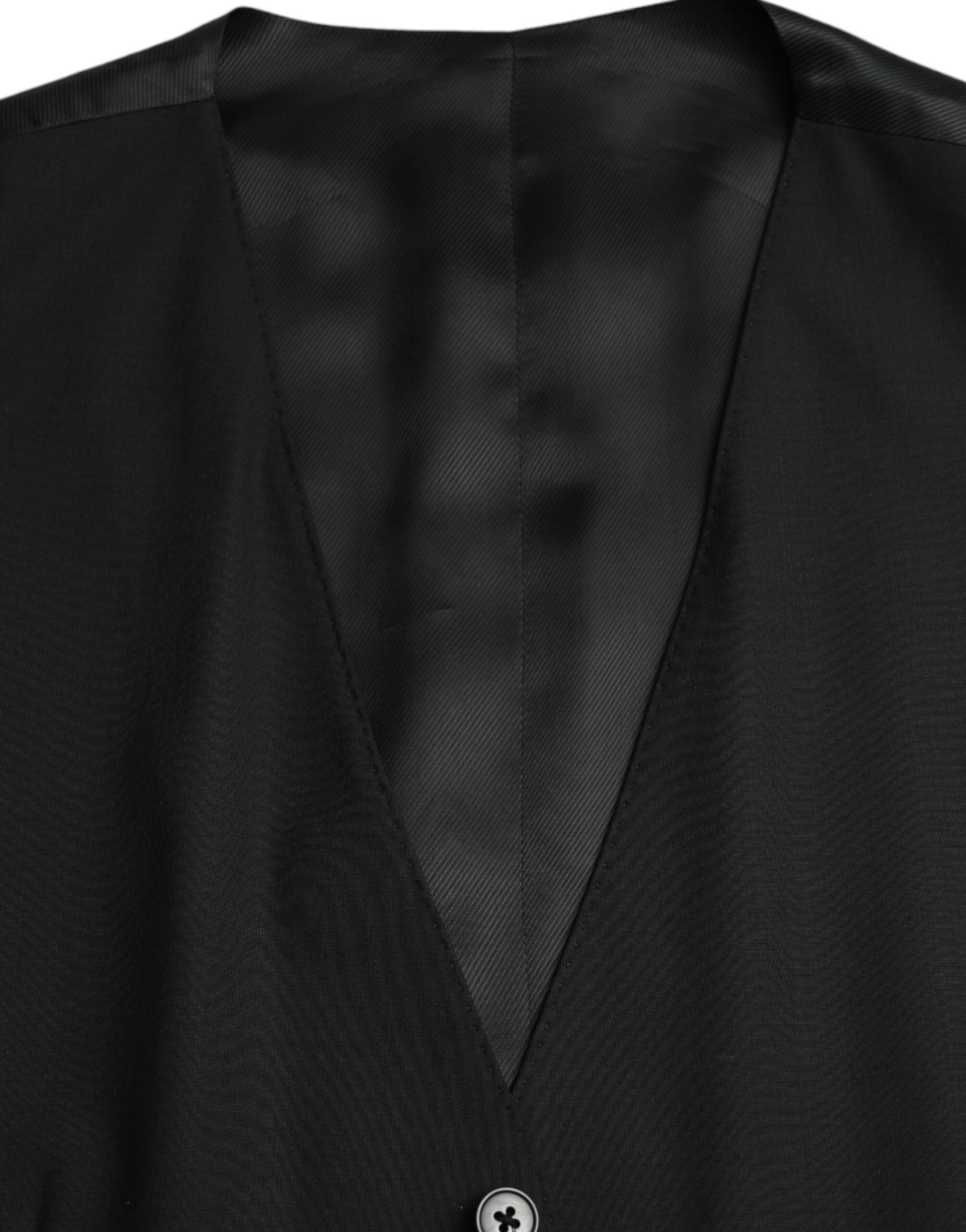 Dolce & Gabbana Black Wool Formal Dress Waistcoat Men's Vest