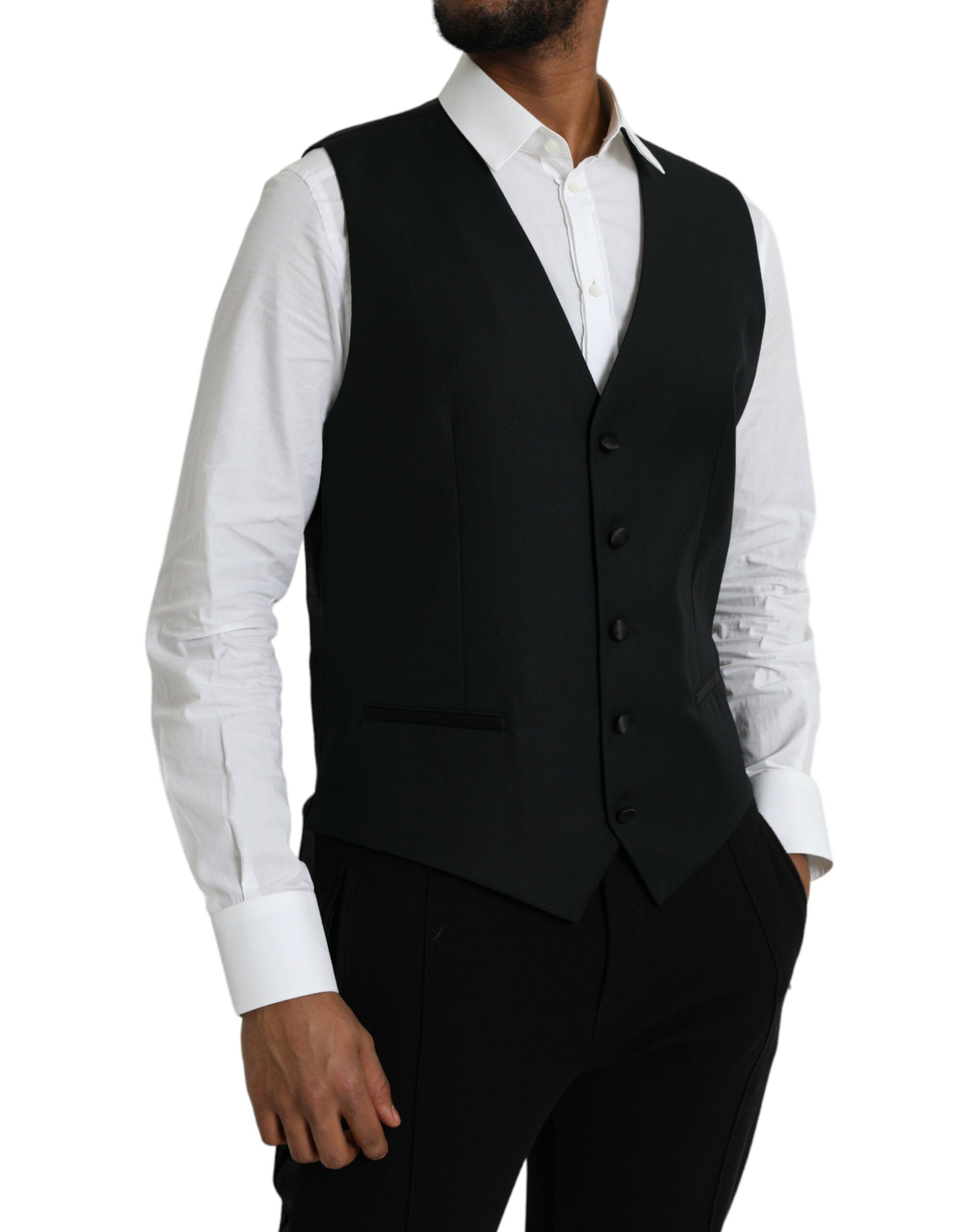 Dolce & Gabbana Black Wool Waistcoat Dress Formal Men's Vest
