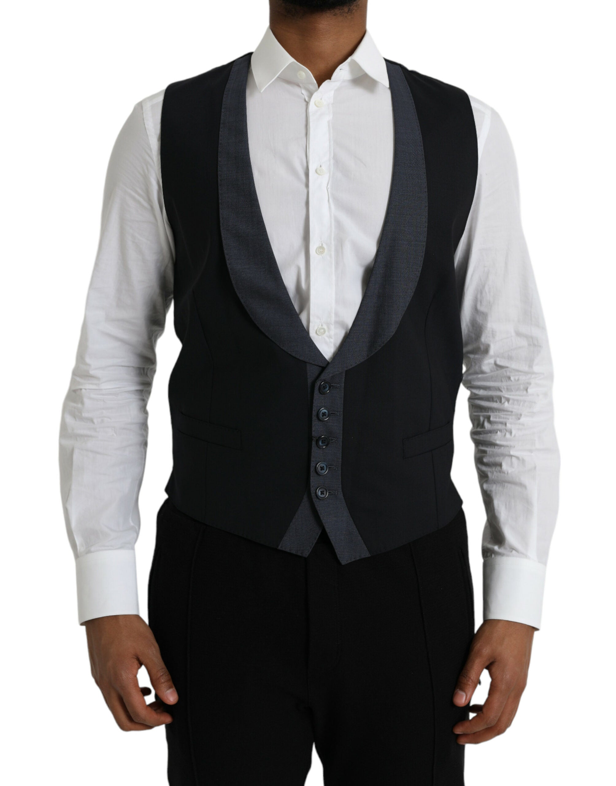 Dolce & Gabbana Black Wool Waistcoat Dress Formal Men's Vest