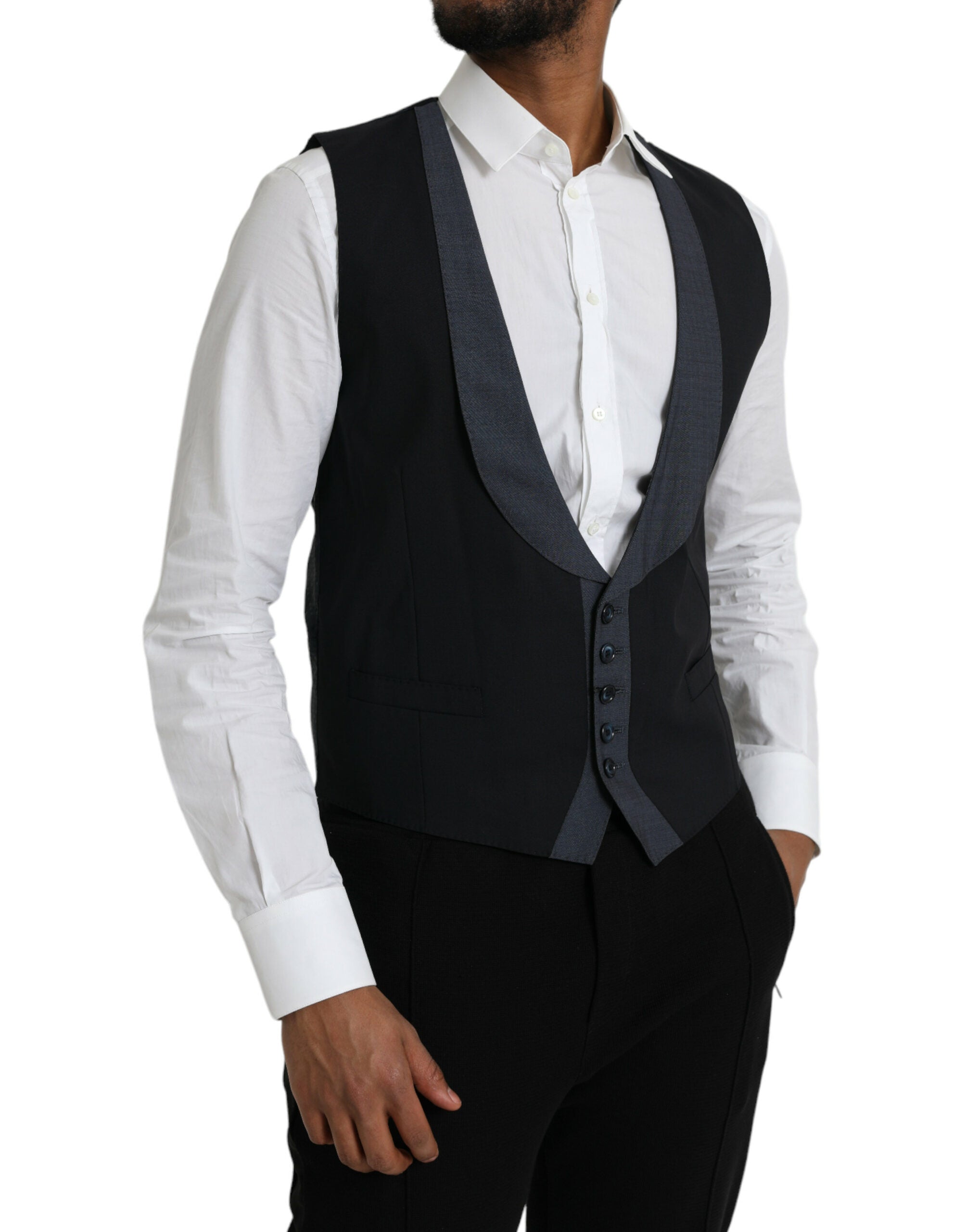 Dolce & Gabbana Black Wool Waistcoat Dress Formal Men's Vest