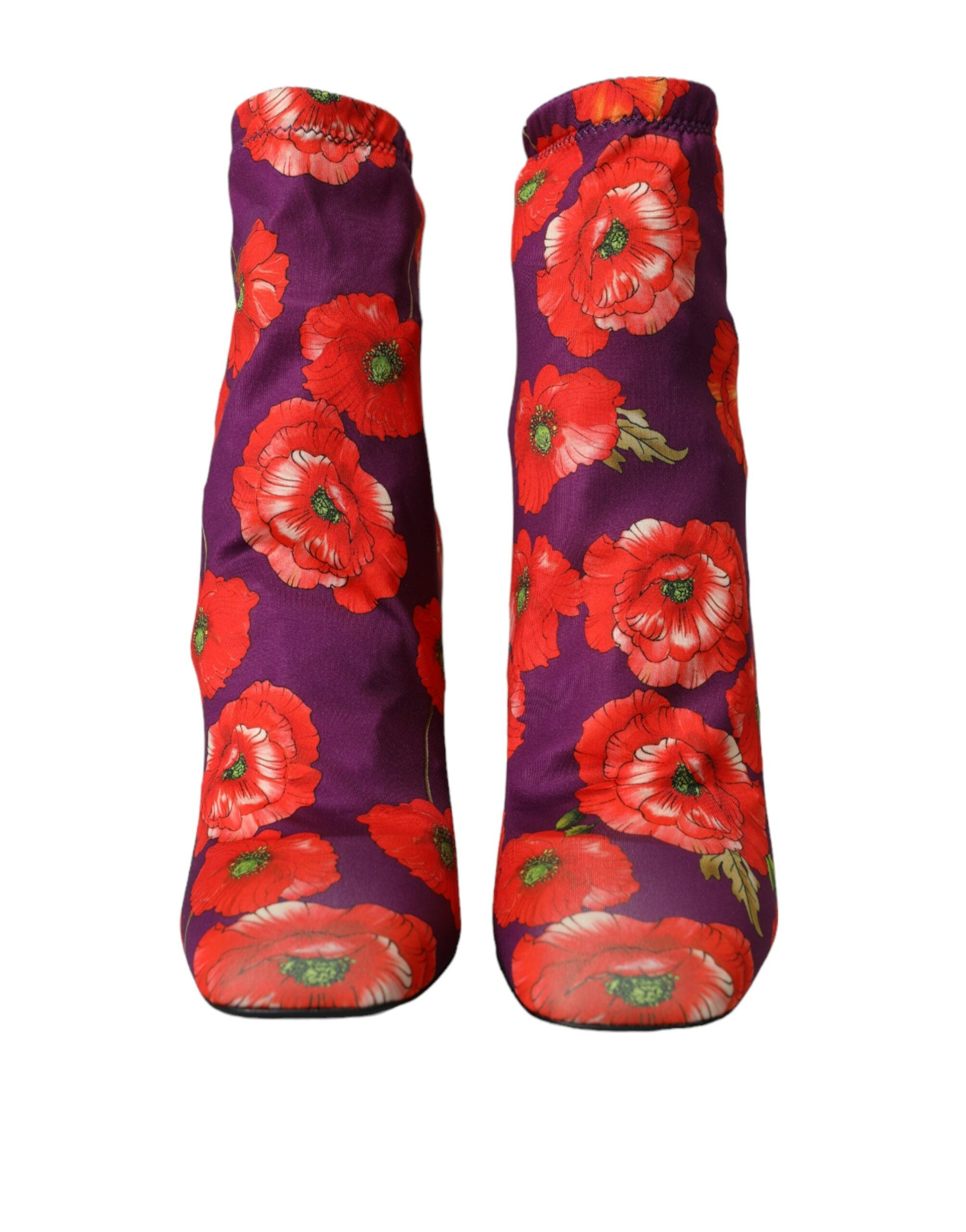Dolce & Gabbana Purple Floral Jersey Stretch Boots Women's Shoes