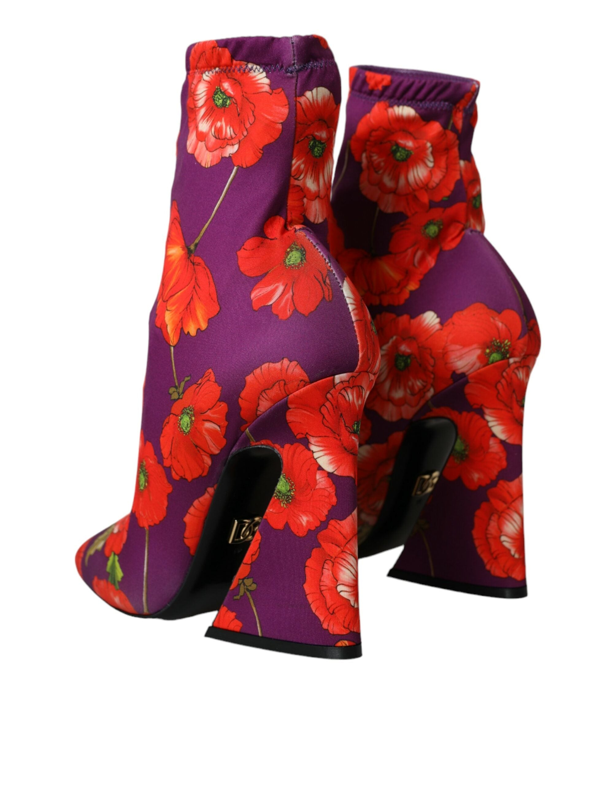 Dolce & Gabbana Purple Floral Jersey Stretch Boots Women's Shoes