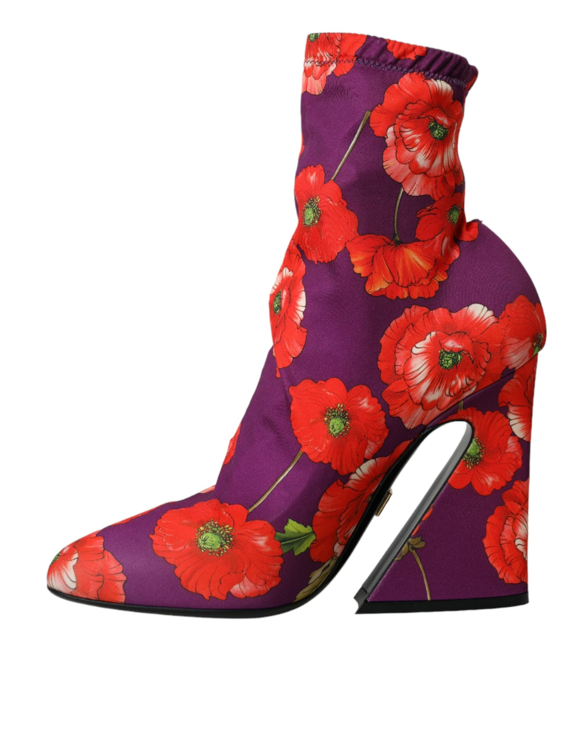 Dolce & Gabbana Purple Floral Jersey Stretch Boots Women's Shoes