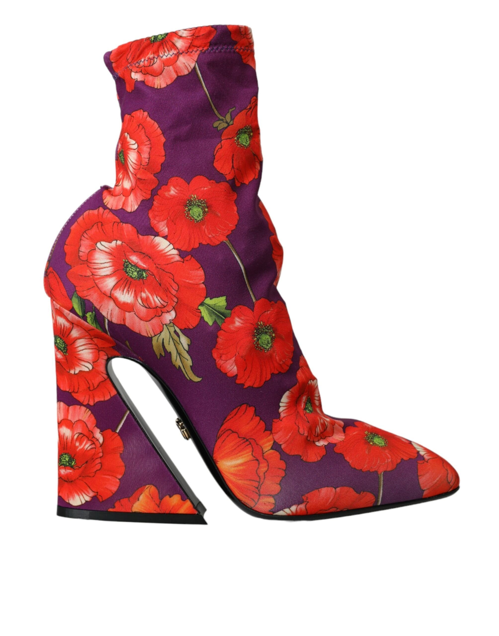 Dolce & Gabbana Purple Floral Jersey Stretch Boots Women's Shoes
