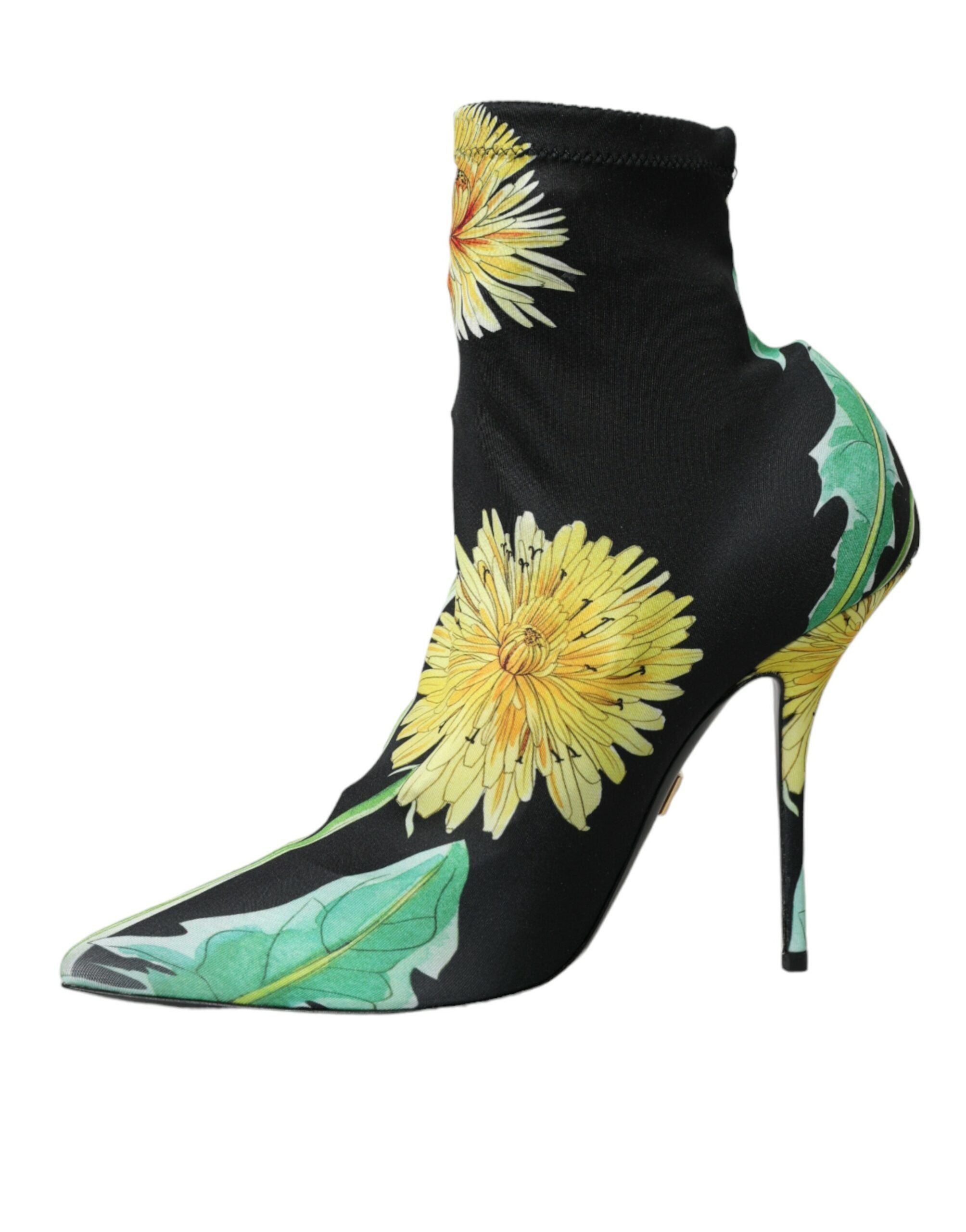 Dolce & Gabbana Black Floral Jersey Stretch Ankle Boots Women's Shoes
