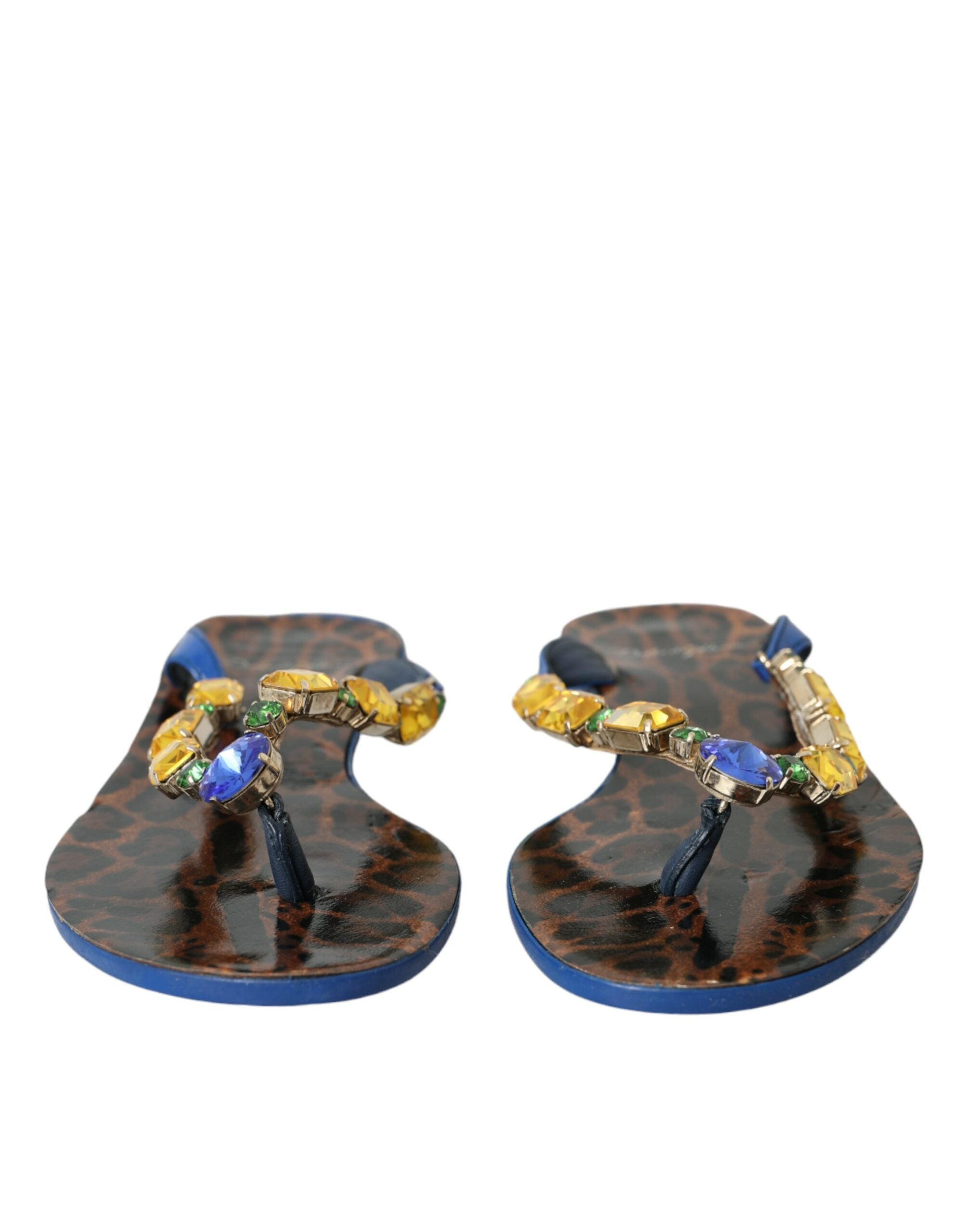 Dolce & Gabbana Blue Crystal Calf Leather Beachwear Women's Shoes