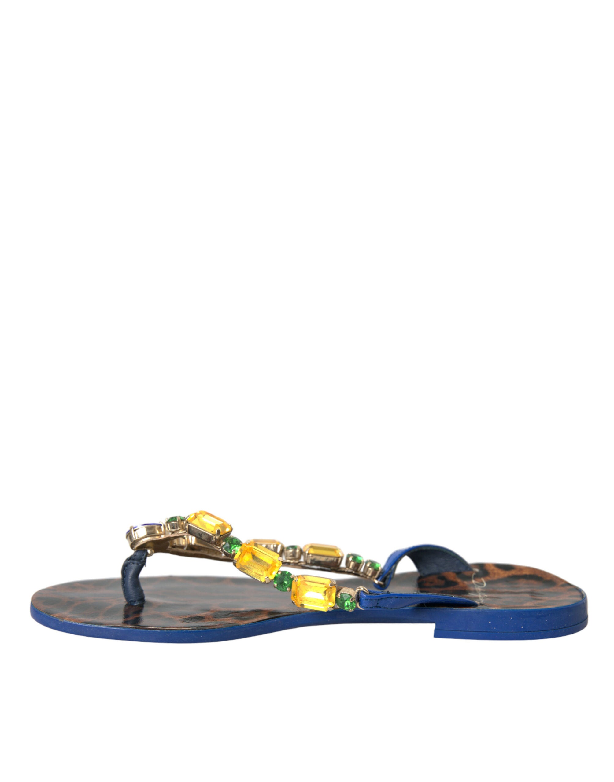 Dolce & Gabbana Blue Crystal Calf Leather Beachwear Women's Shoes