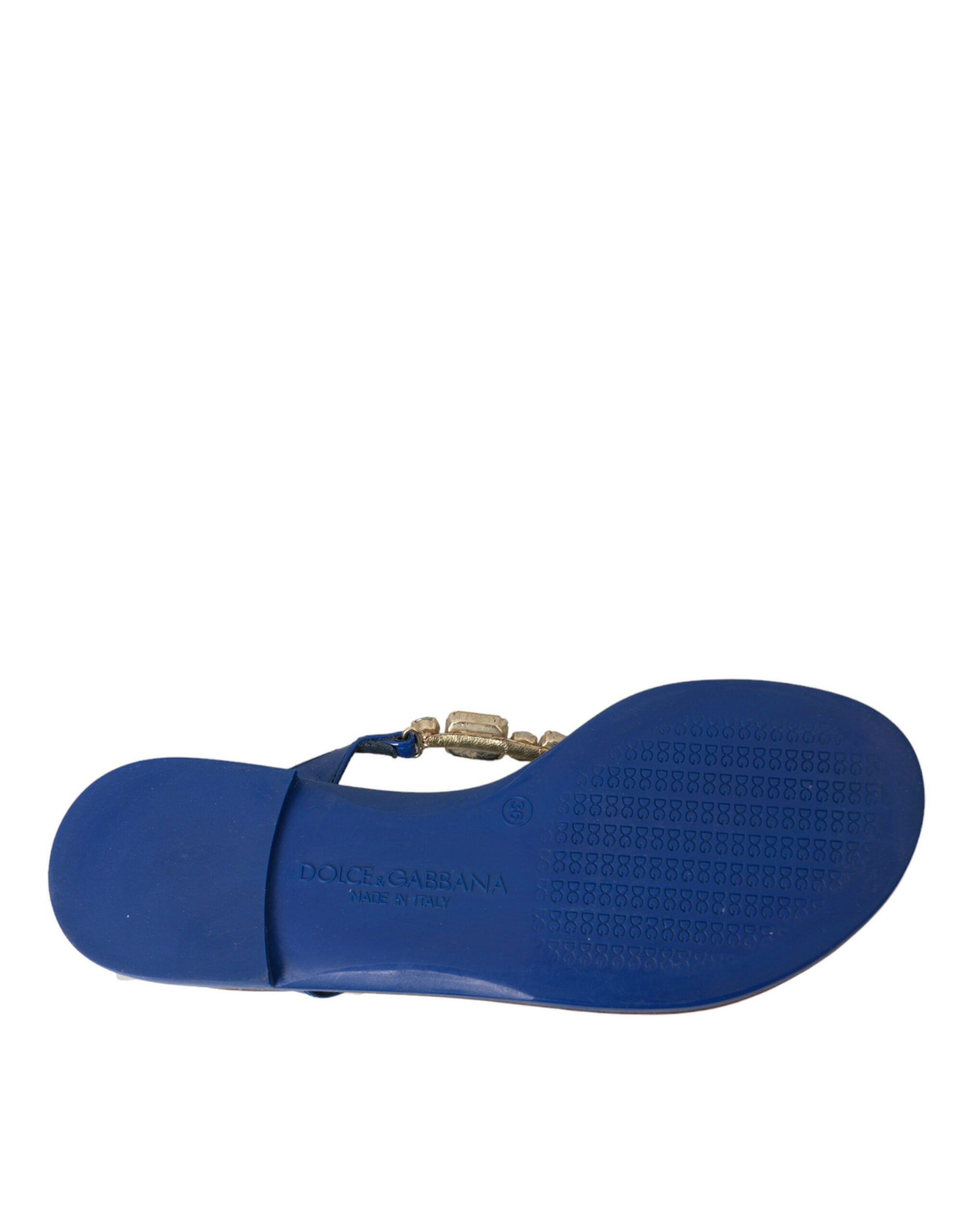 Dolce & Gabbana Blue Crystal Calf Leather Beachwear Women's Shoes