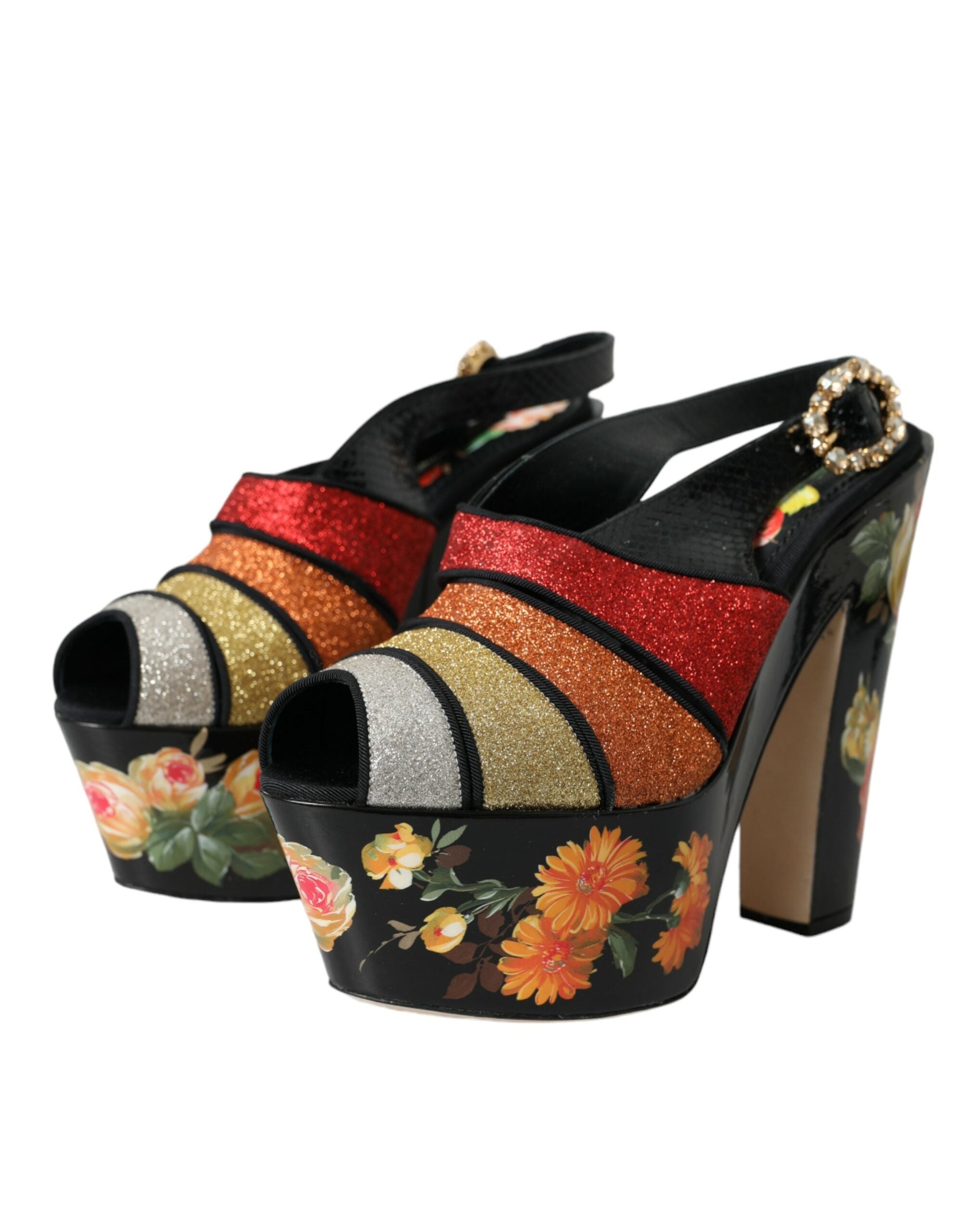 Dolce & Gabbana Multicolor Floral Crystal Platform Sandals Women's Shoes