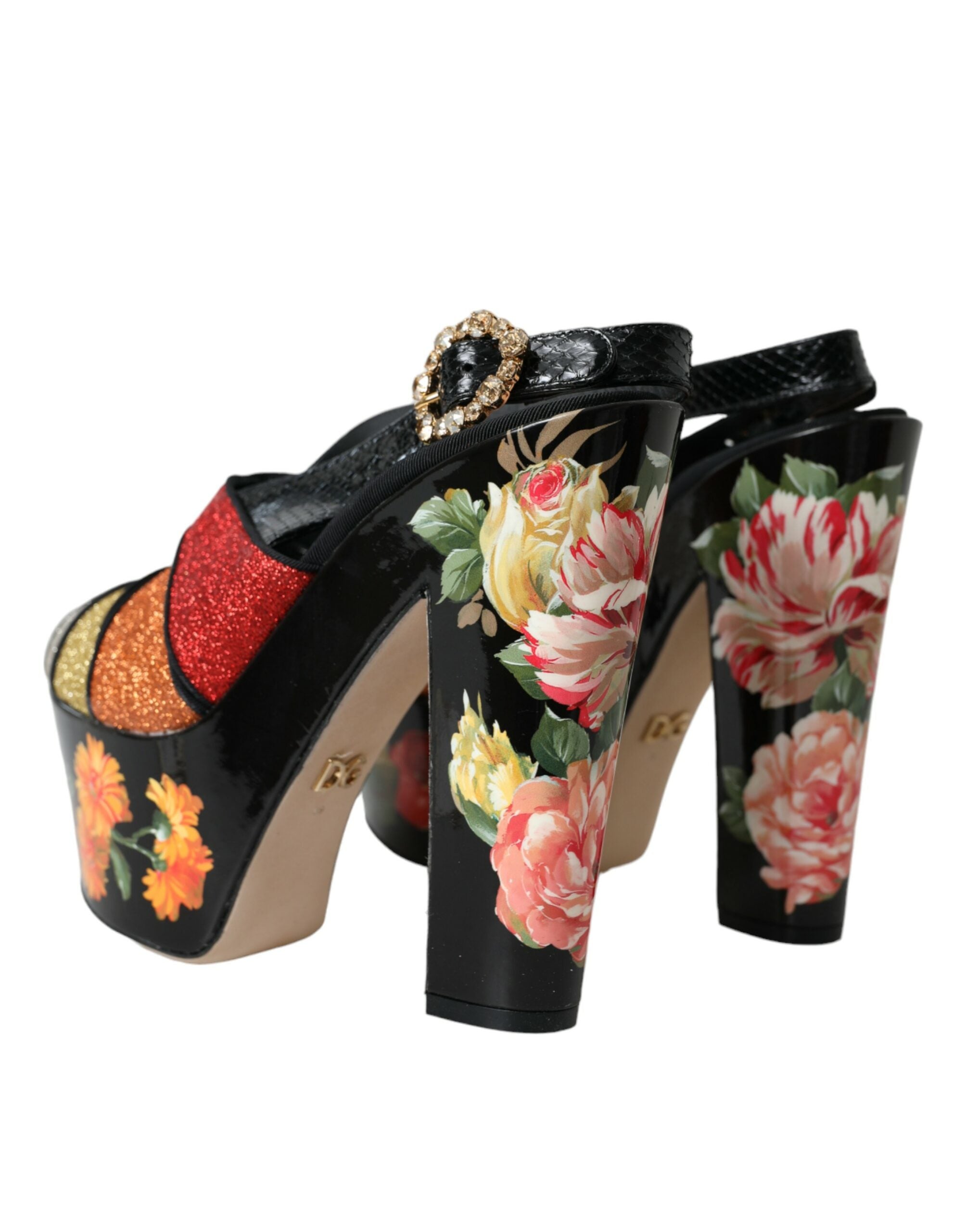 Dolce & Gabbana Multicolor Floral Crystal Platform Sandals Women's Shoes