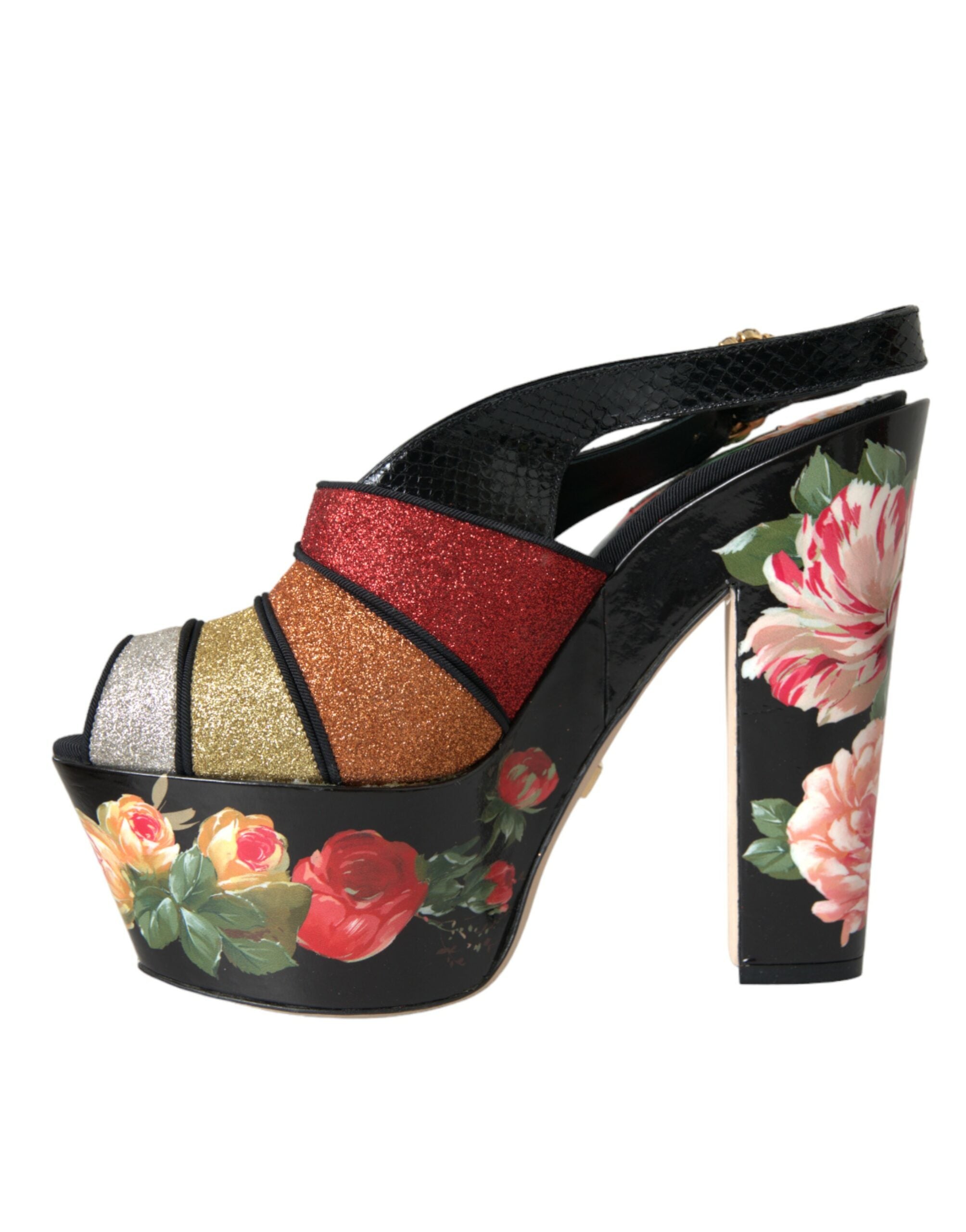 Dolce & Gabbana Multicolor Floral Crystal Platform Sandals Women's Shoes