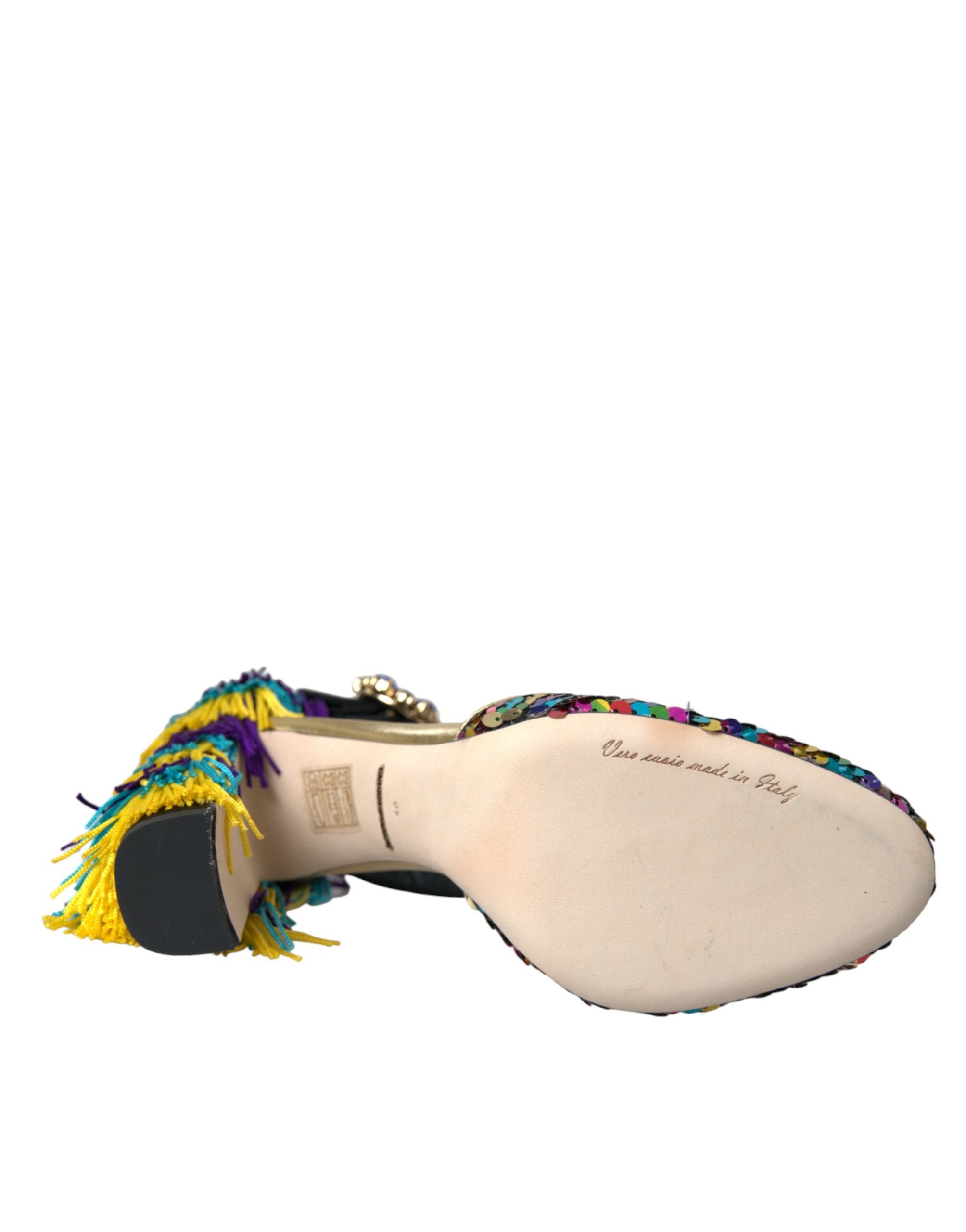 Dolce & Gabbana Multicolor Sequin Crystal Mary Jane Women's Shoes