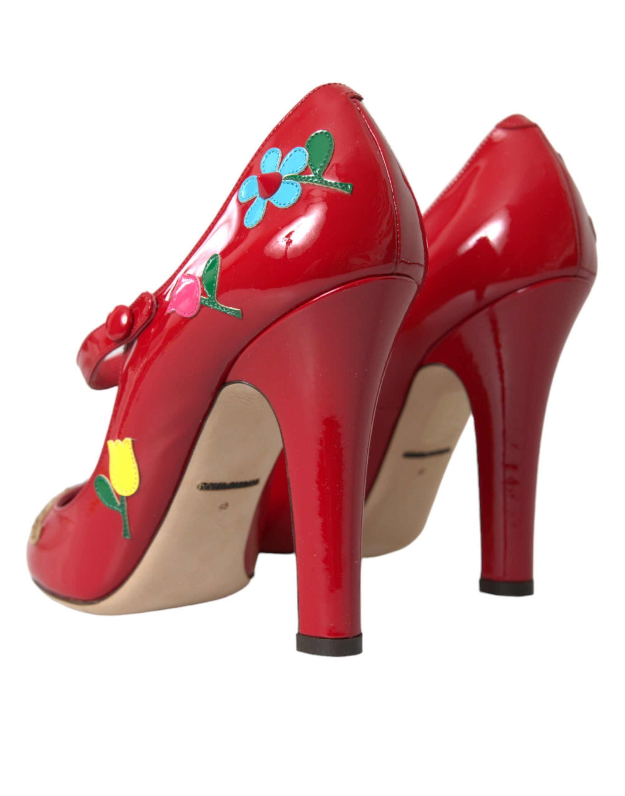 Dolce & Gabbana Red Leather Embellished Mary Jane Pumps Heels Women's Shoes