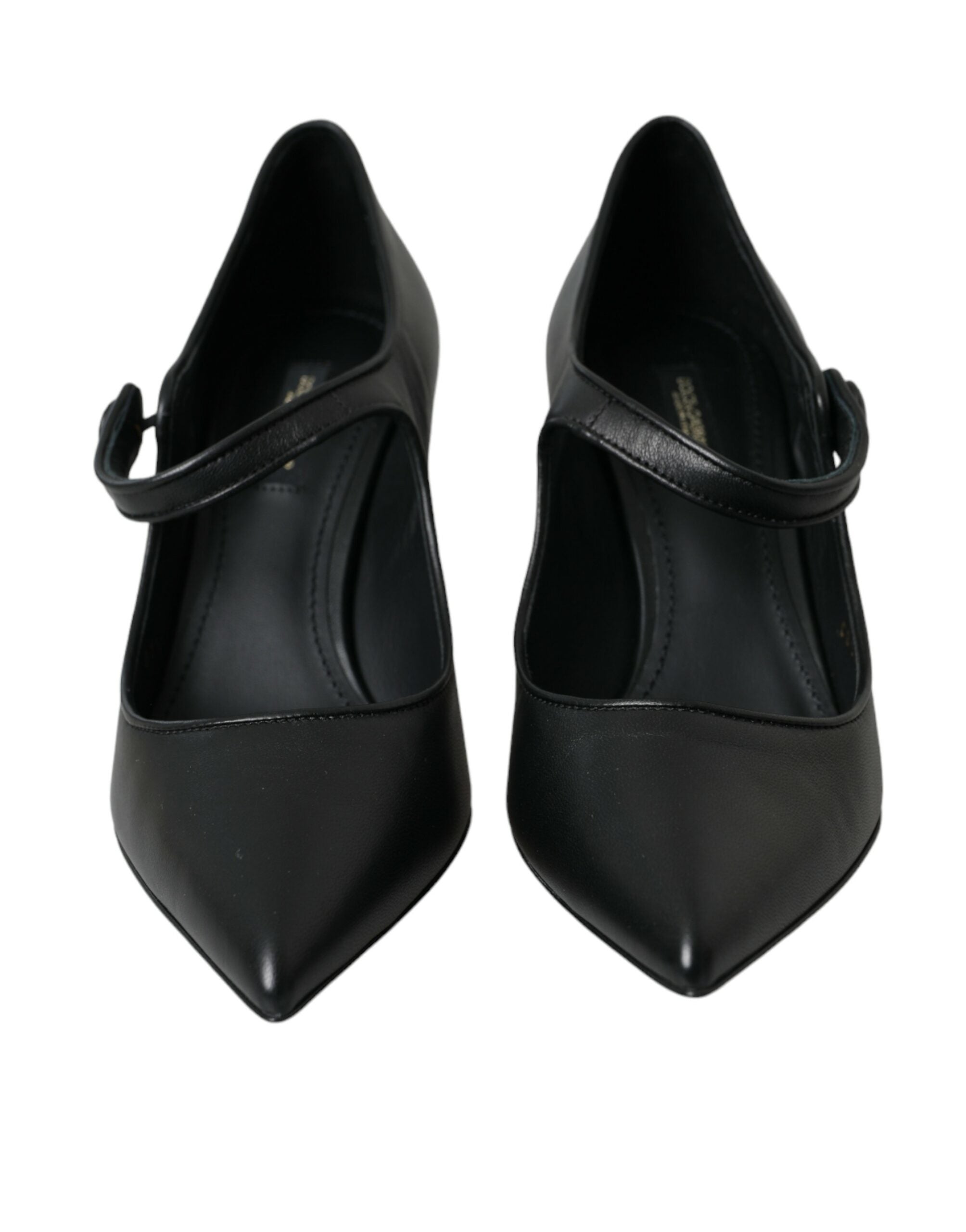 Dolce & Gabbana Black Leather Logo Heels Mary Janes Pumps Women's Shoes