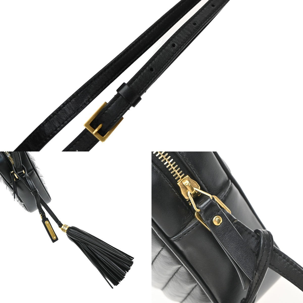 Saint Laurent Lou Camera Matelasse Chevron Leather Black Leather Handbag (Pre-Owned)