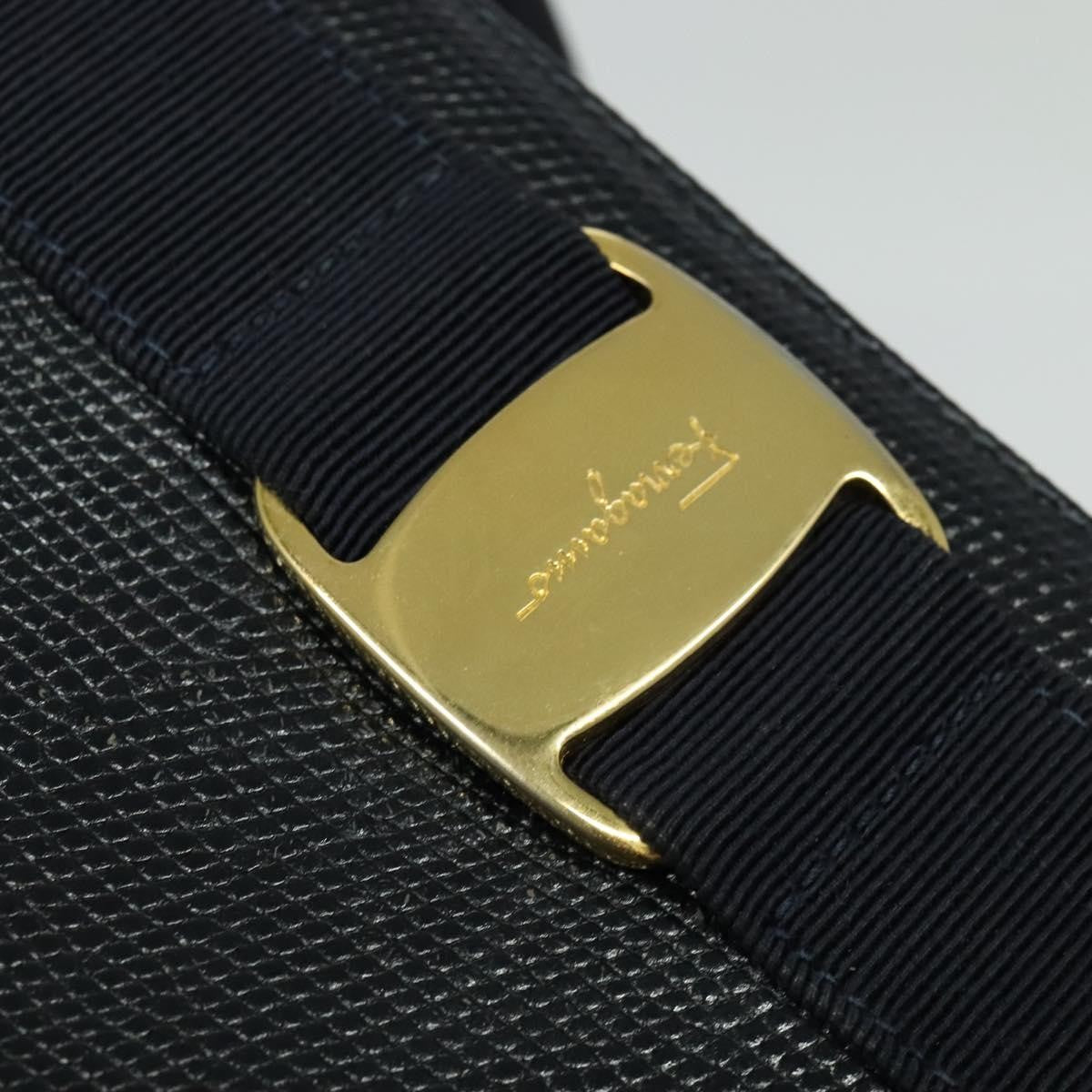 Salvatore Ferragamo Vintage Vara Bow Tote Lizard Embossed Leather Navy Leather Tote Bag Bag (Pre-Owned)