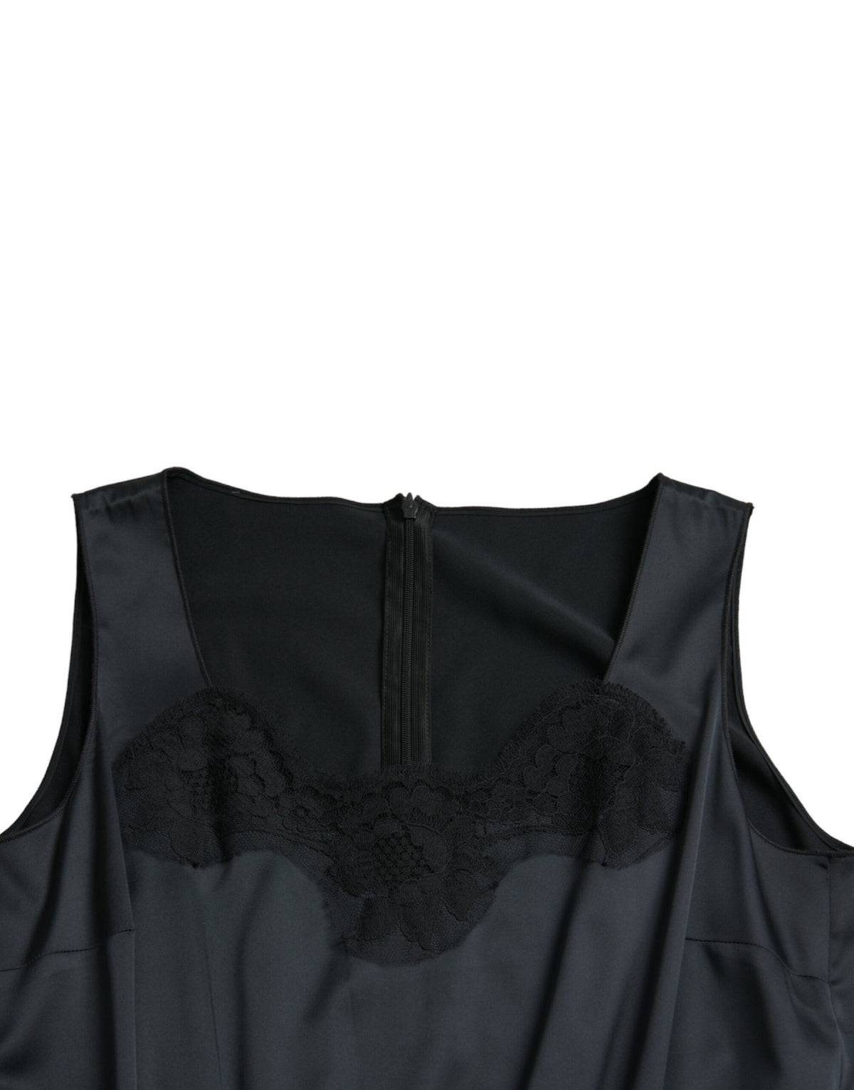 Dolce & Gabbana Black Polyester Lace Trim Sheath Midi Women's Dress
