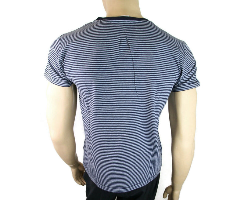 Saint Laurent Men's Blue Cotton Striped Crewneck T-shirt