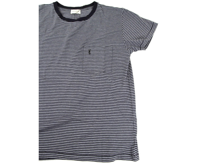 Saint Laurent Men's Blue Cotton Striped Crewneck T-shirt