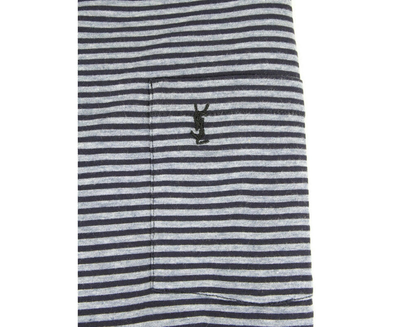 Saint Laurent Men's Blue Cotton Striped Crewneck T-shirt