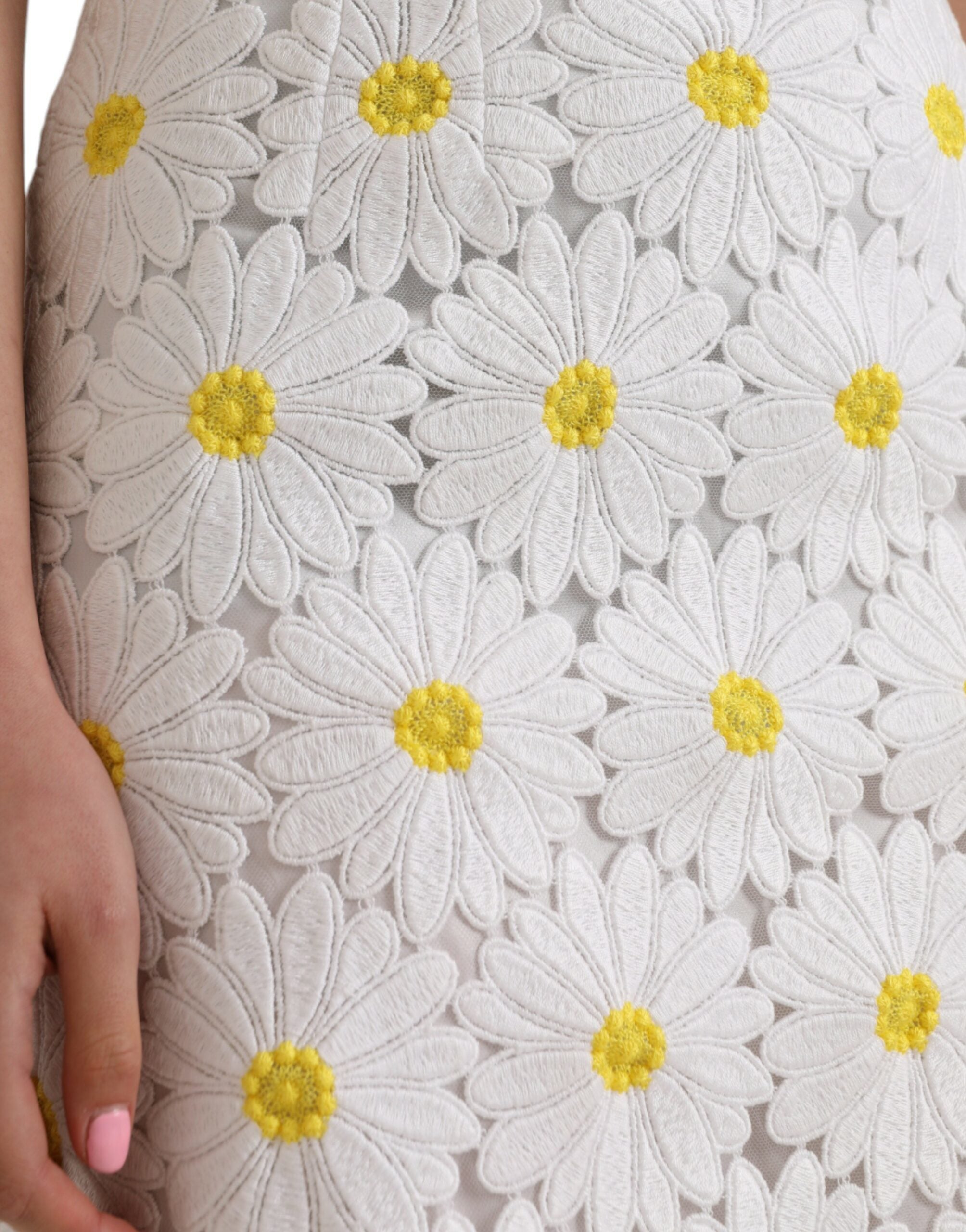 Dolce & Gabbana White Floral Pencil Straight Lace Women's Skirt