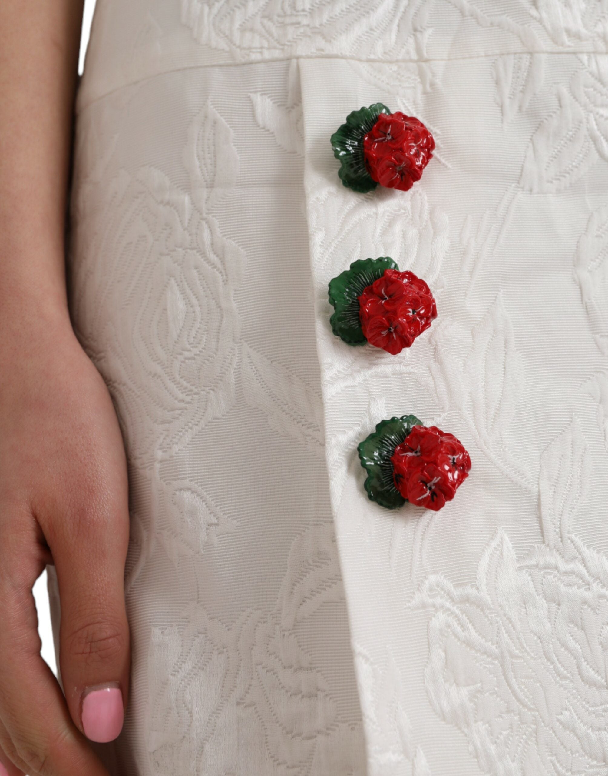 Dolce & Gabbana White Floral Brocade Embellished Mini Women's Skirt