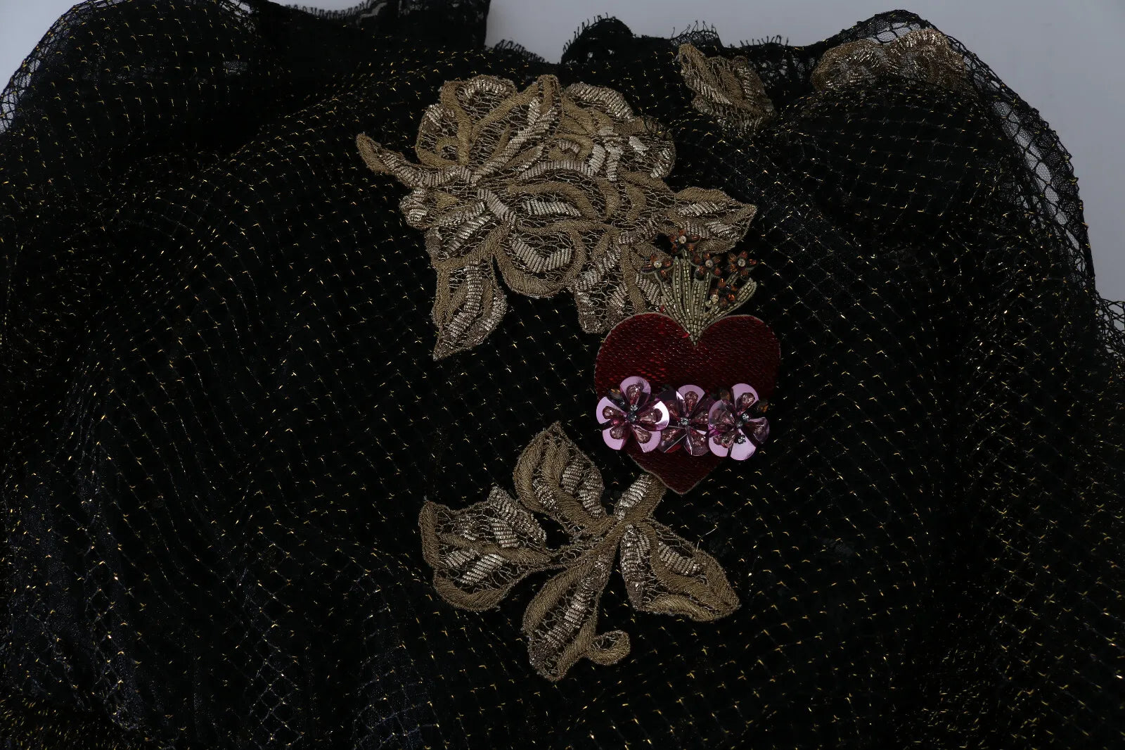 Dolce & Gabbana Black Gold Crystal Heart A-line Women's Dress (Pre-Owned)