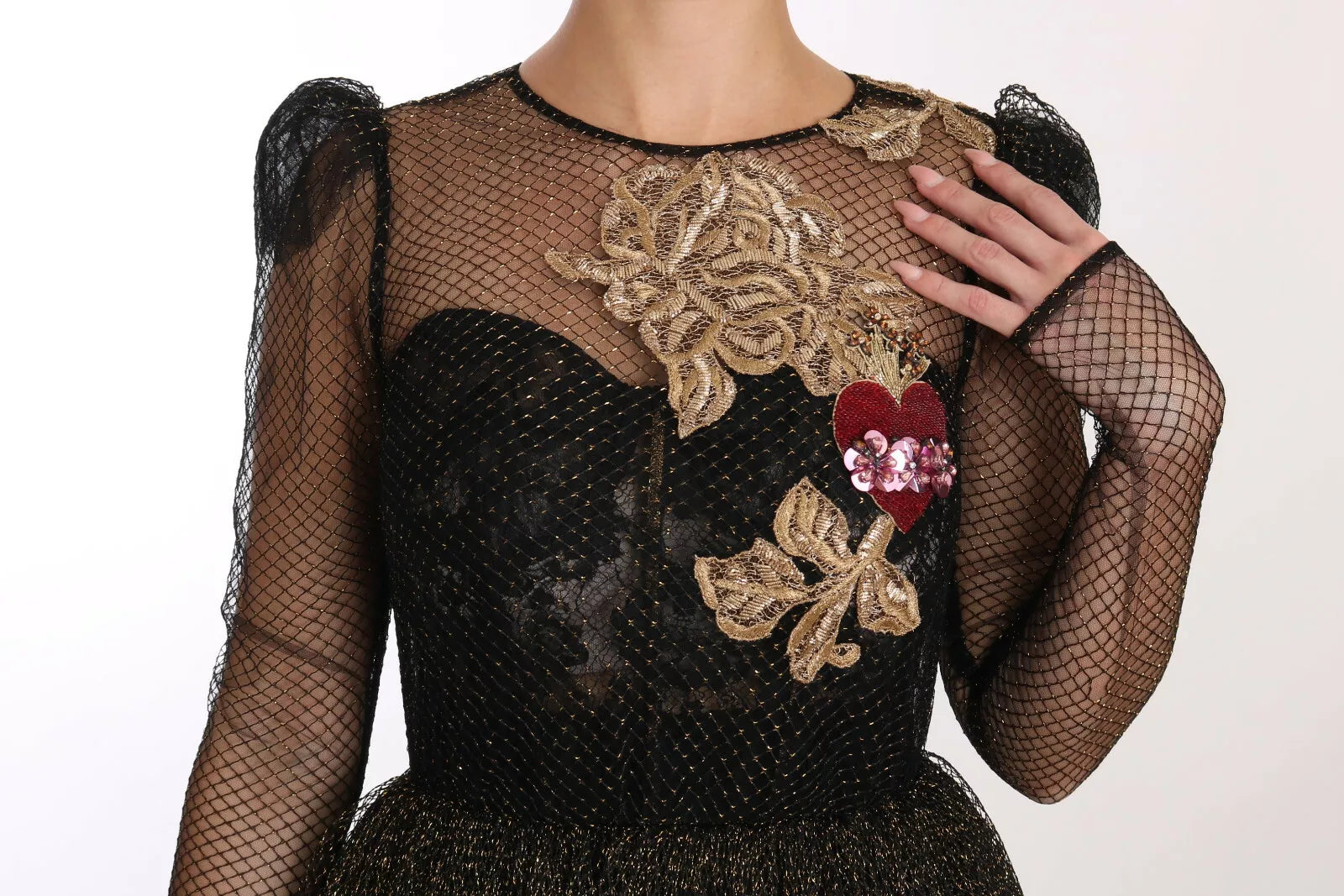 Dolce & Gabbana Black Gold Crystal Heart A-line Women's Dress (Pre-Owned)