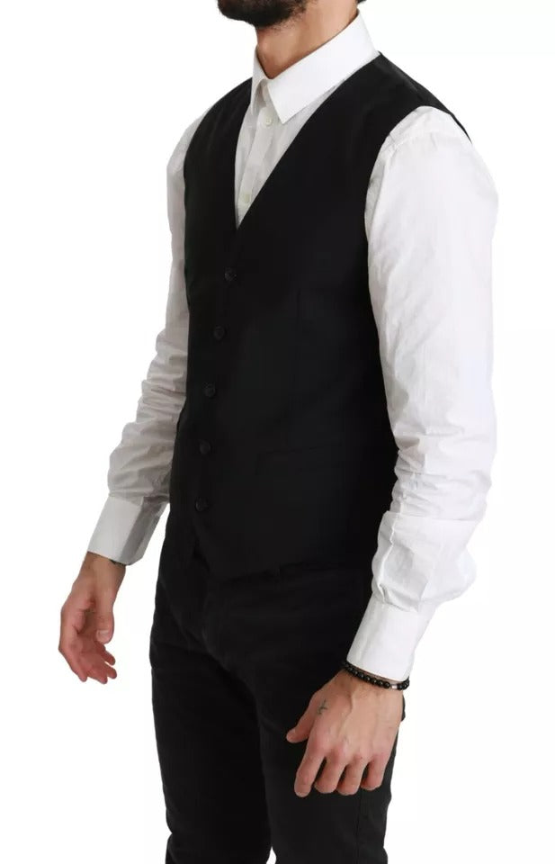 Dolce & Gabbana Black Wool Stretch Waistcoat Formal Dress Men's Vest (Pre-Owned)