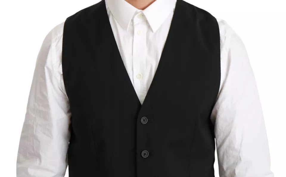 Dolce & Gabbana Black Wool Stretch Waistcoat Formal Dress Men's Vest (Pre-Owned)