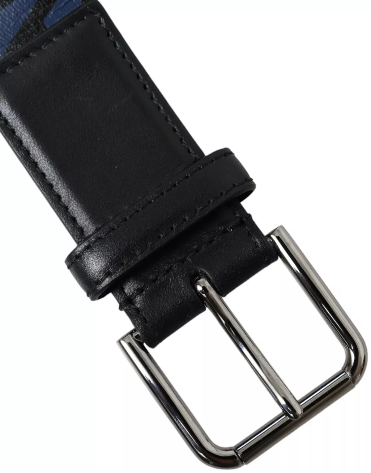 Dolce & Gabbana Black Blue Logo Silver Metal Buckle Men's Belt (Pre-Owned)