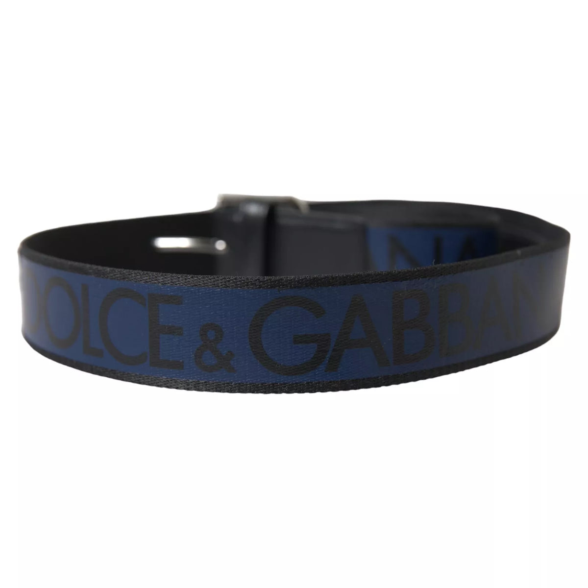 Dolce & Gabbana Black Blue Logo Silver Metal Buckle Men's Belt (Pre-Owned)