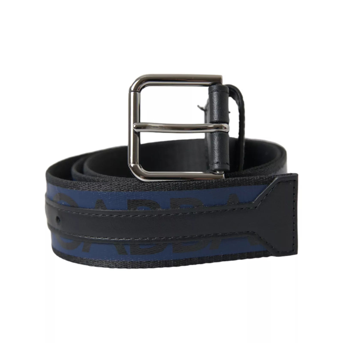 Dolce & Gabbana Black Blue Logo Silver Metal Buckle Men's Belt (Pre-Owned)