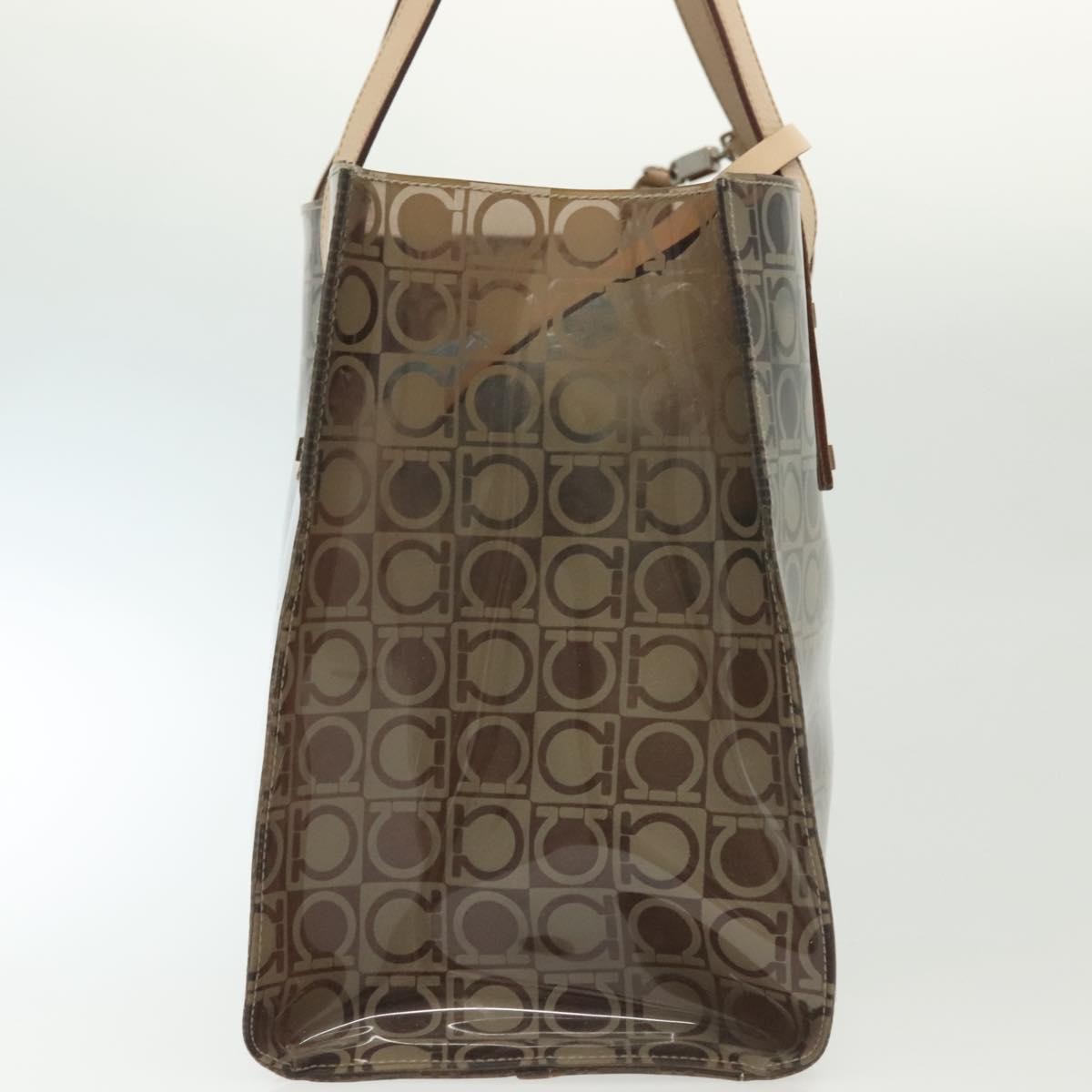 Salvatore Ferragamo Gancini Tote Vinyl Brown Synthetic Tote Bag Bag (Pre-Owned)