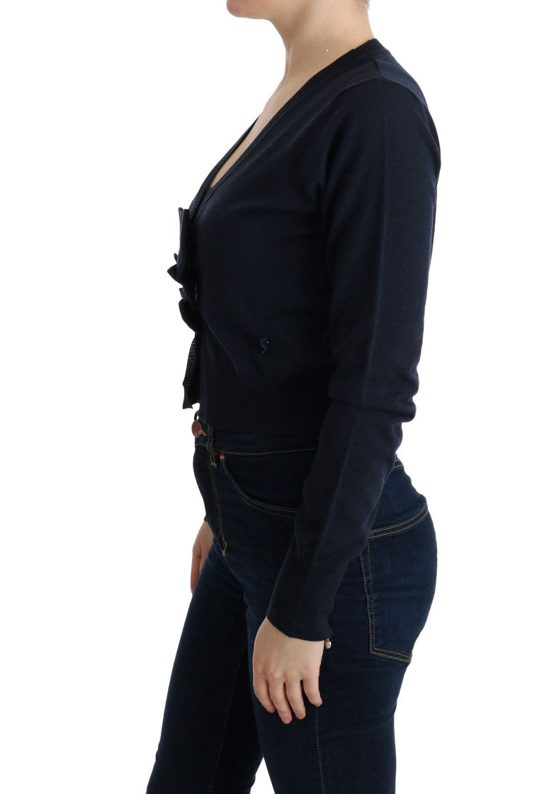MARGHI LO' Elegant Blue Wool Cardigan Women's Sweater