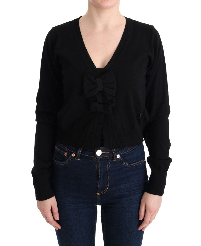 MARGHI LO' Elegant Black Wool Cardigan Women's Sweater