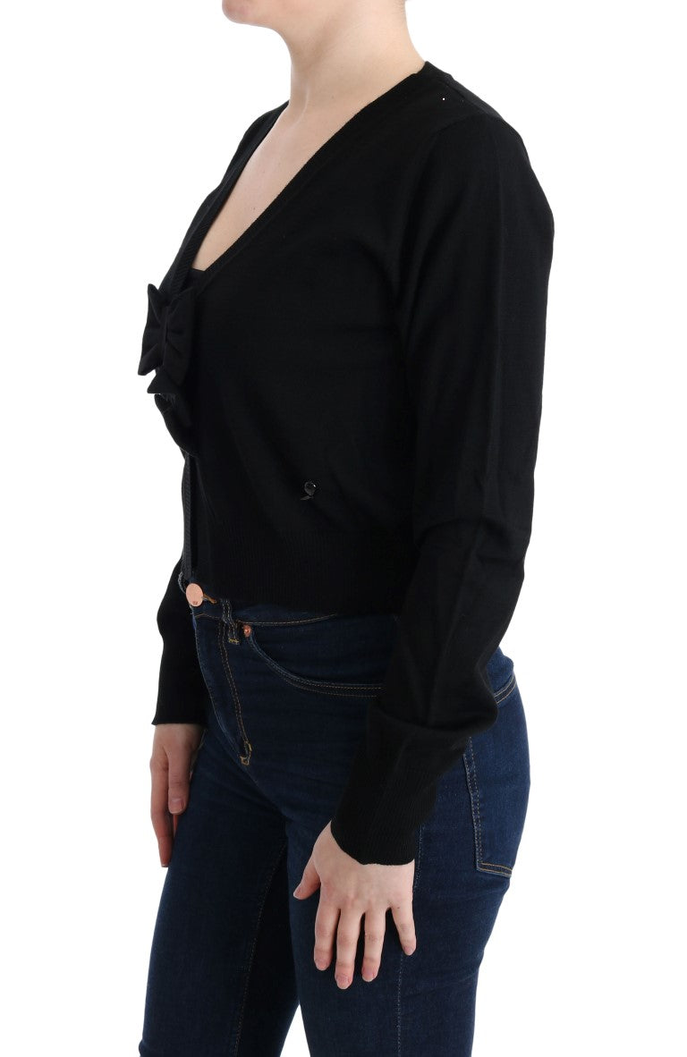 MARGHI LO' Elegant Black Wool Cardigan Women's Sweater