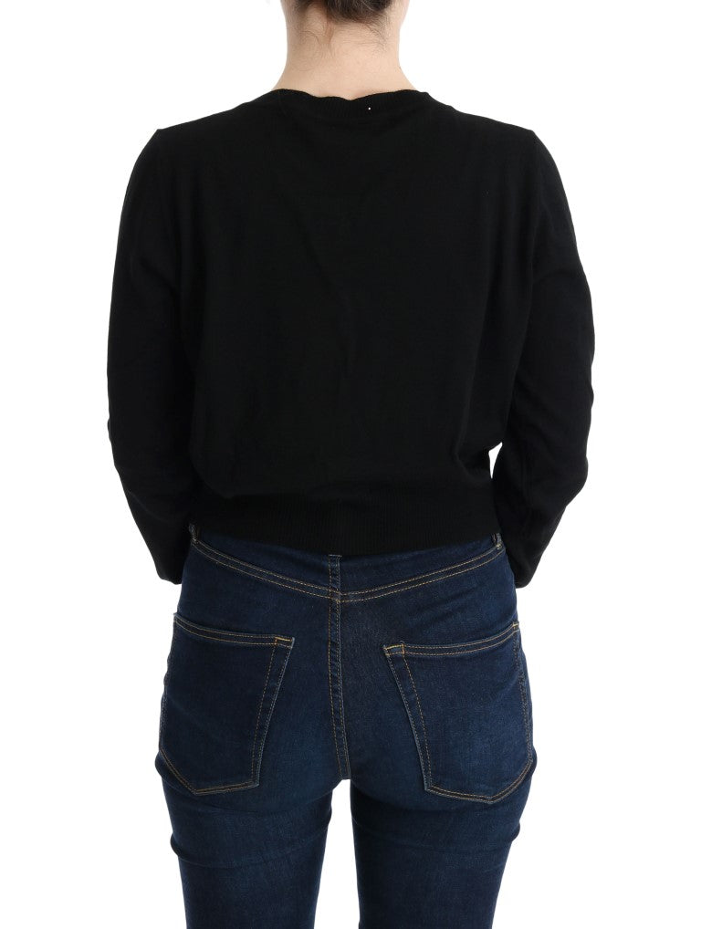 MARGHI LO' Elegant Black Wool Cardigan Women's Sweater