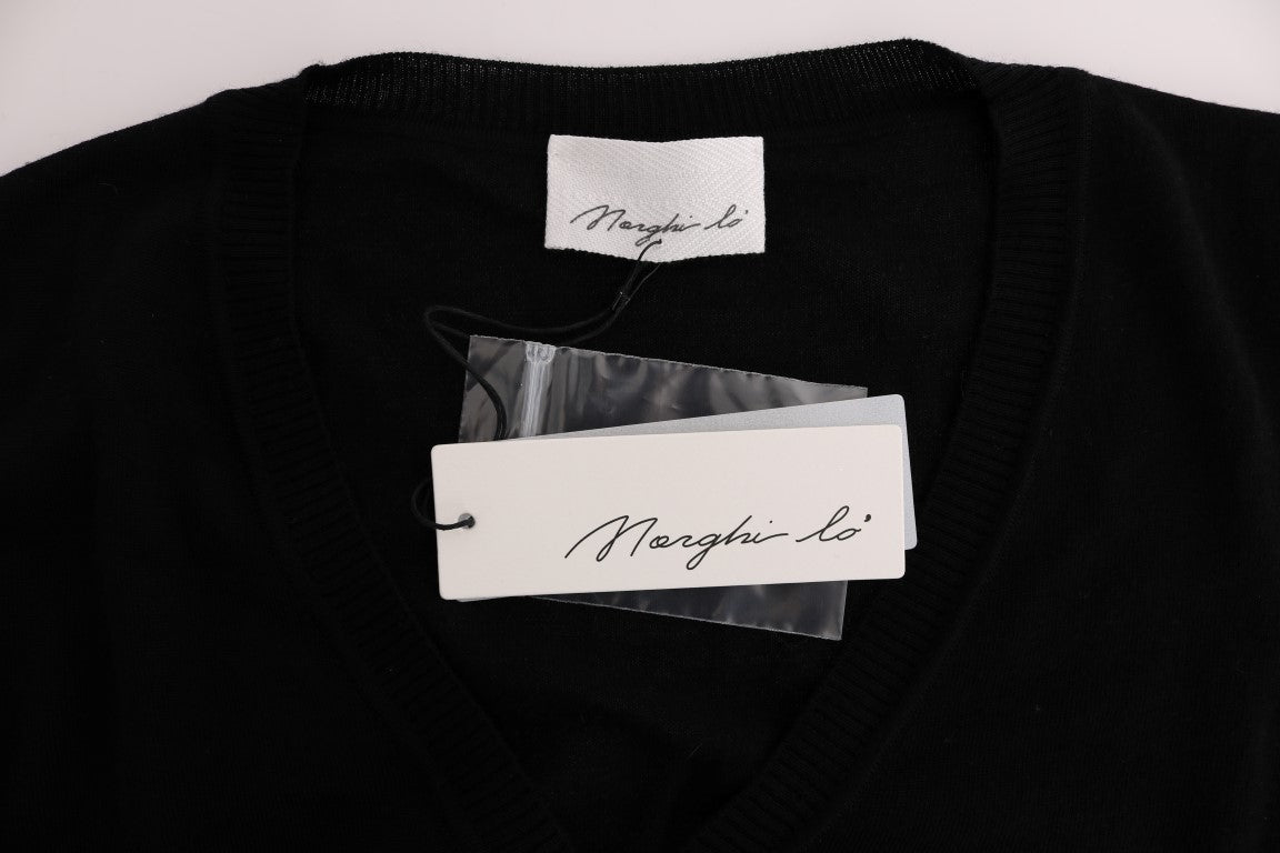 MARGHI LO' Elegant Black Wool Cardigan Women's Sweater