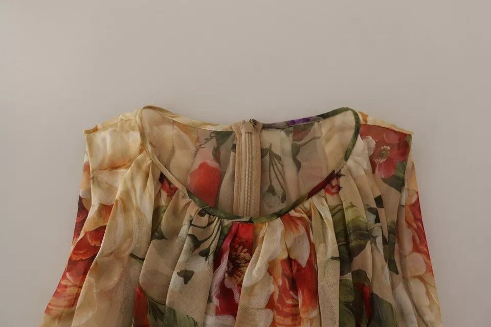 Dolce & Gabbana Beige Floral Sleeveless Round Neck Mini Women's Dress (Pre-Owned)