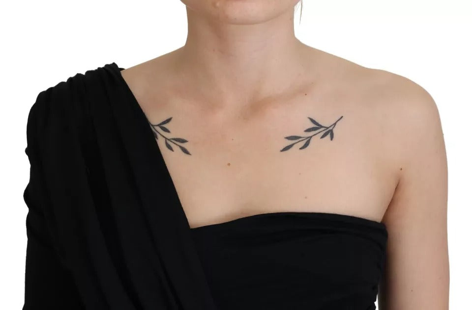 Dolce & Gabbana Black Wrap Sheath One Shoulder Wool Women's Dress (Pre-Owned)