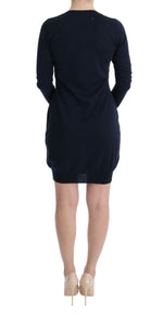 MARGHI LO' Elegant Over Knee Blue Wool Women's Dress