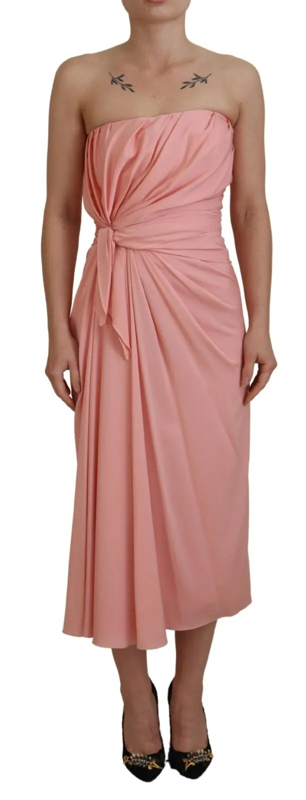 Dolce & Gabbana Pink Silk Stretch Strapless Sheath Midi Women's Dress (Pre-Owned)