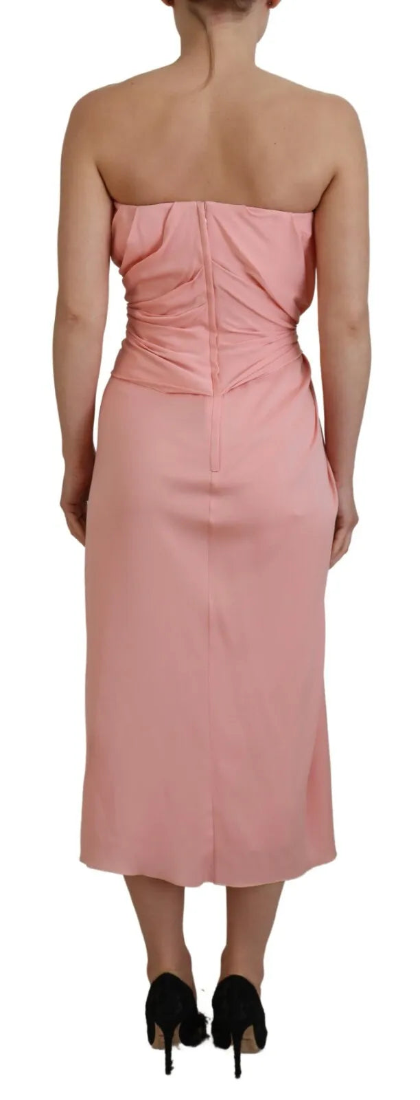 Dolce & Gabbana Pink Silk Stretch Strapless Sheath Midi Women's Dress (Pre-Owned)