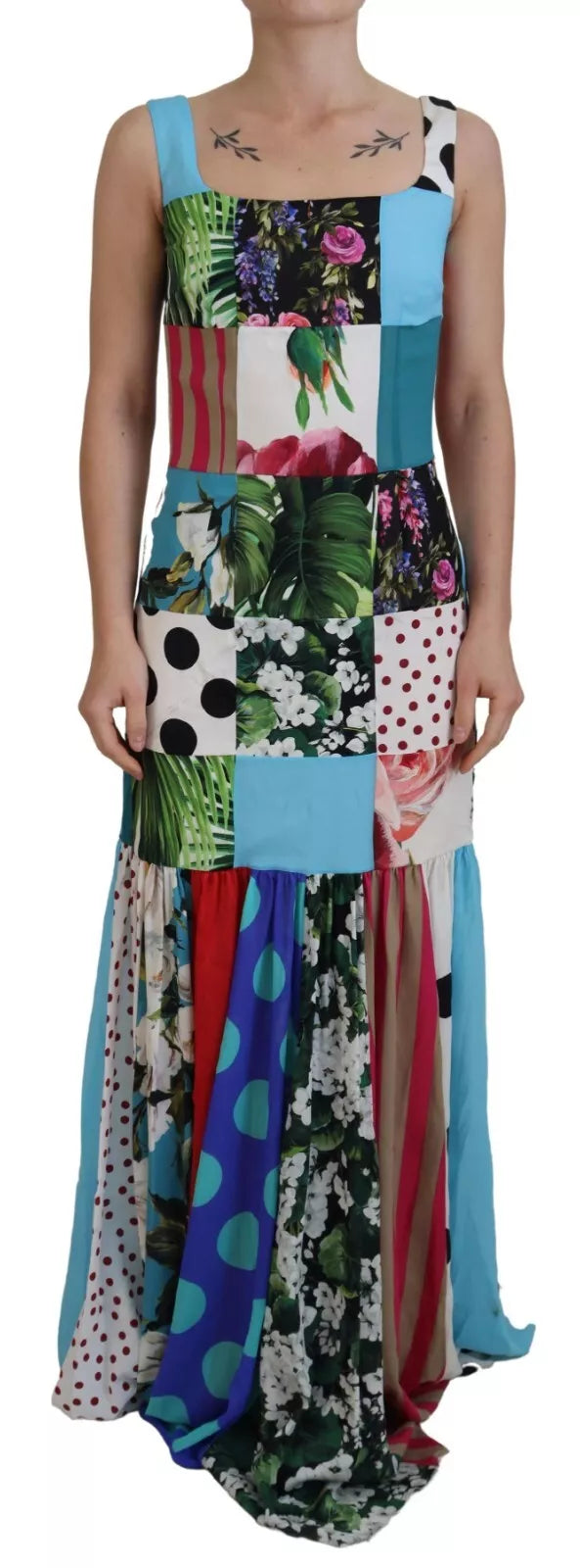 Dolce & Gabbana Silk Multicolor Patchwork Sheath Maxi Women's Dress (Pre-Owned)