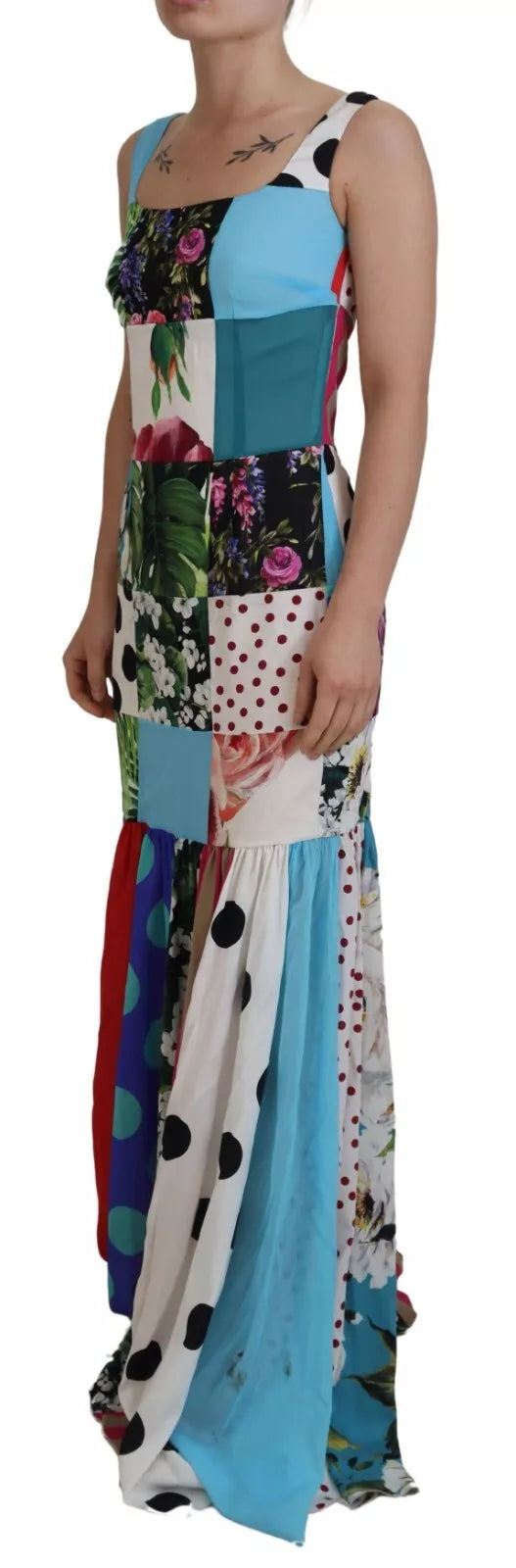 Dolce & Gabbana Silk Multicolor Patchwork Sheath Maxi Women's Dress (Pre-Owned)