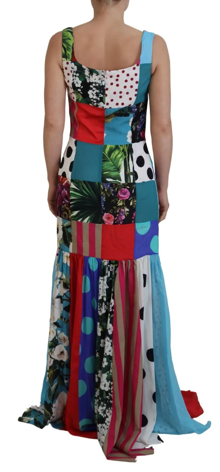 Dolce & Gabbana Silk Multicolor Patchwork Sheath Maxi Women's Dress (Pre-Owned)