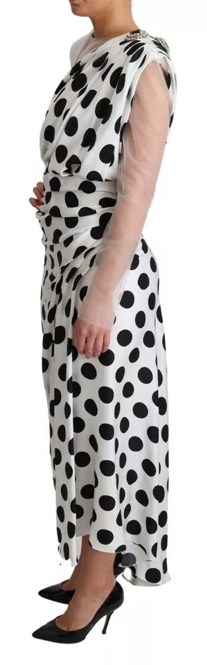 Dolce & Gabbana White Polka Dots Crystal One Shoulder Women's Dress (Pre-Owned)